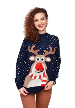 ТЕМНО-СИНИЙ РОЖДЕСТВЕНСКИЙ ДЖЕМПЕР С ОЛЕНЬИМ НОСОМ С ПОМПОНОМ M
