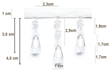 Декоративная лента для штор, бусины, кристаллы, белая.