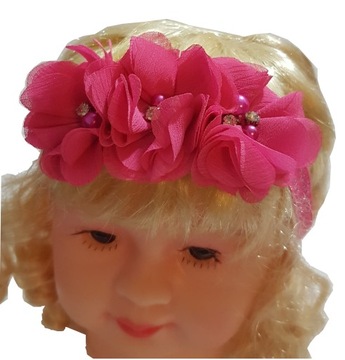 OPASKA BROKATOWA KWIATY RÓŻOWA 38cm-52cm CHRZEST
