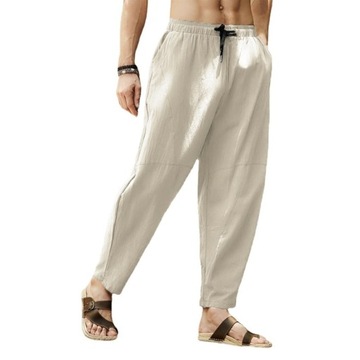 Letnie casual Męskie lniane spodnie z kieszeniami oddychająca luźny
