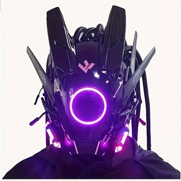 Cyberpunk Cool Mecha Futurystyczna maska LED, róg i antena LED