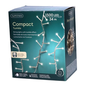 Lampki 1500 led z programatorem zimny biały 34m