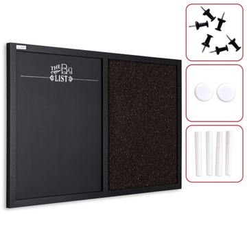 Tablica korkowo magnetyczna 60x40 brązowo-czarna COMBI czarna rama +GRATIS