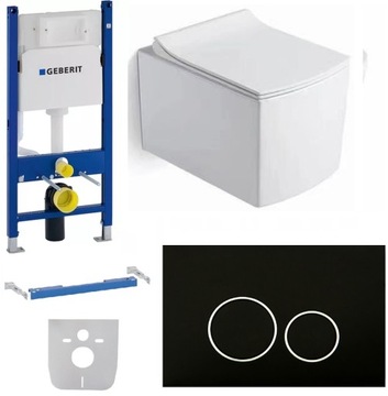 ZESTAW Stelaż WC GEBERIT UP100 + przycisk czarny mat + miska WC + deska W/O