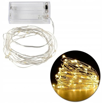 Lampki na druciku 20 LED na baterie ciepłe światło