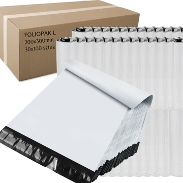 FOLIOPAKI kurierskie KOPERTY foliowe OPAKOWANIE worek 3000 sztuk 200x300cm