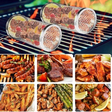 KOSZYK DO GRILLOWANIA WARZYW ROLKA NA GRILL OBROTOWA SIATKA RUSZT 20X9CM