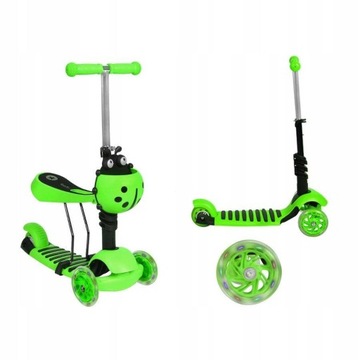 Трёхколесный балансировочный самокат BIEDRONKA ДЕТСКИЙ 3в1 LED ЗЕЛЕНЫЙ