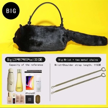 Torebka Kot Hand Made Futro Crossbody Skórzana Idealny Prezent Luksusowa