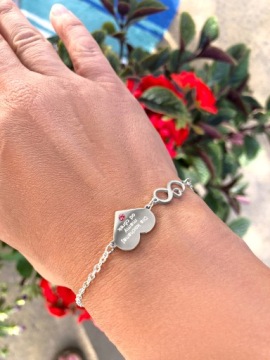 Серебряный браслет любви сердце бесконечность гравировка розовый Swarovski BOX