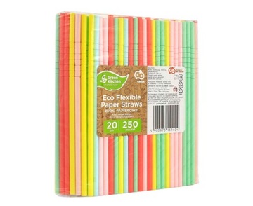 SŁOMKI RURKI DO PICIA - PAPIEROWE ŁAMANE 250 SZTUK 6x200mm - PASTELOWE