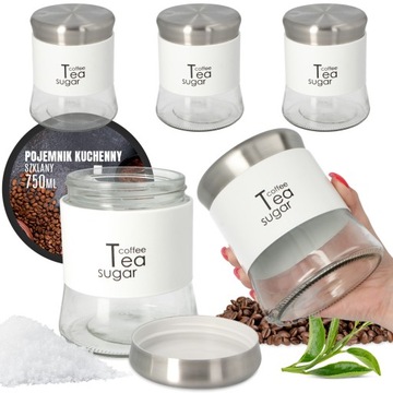 3x POJEMNIK ŻYWNOŚĆ 750ml SŁOIK Puszka KAWĘ HERBATĘ CUKIER POKRYWKA SZKLANY