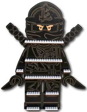Półka Ninjago na ludziki 40cm, czarny klocki białe