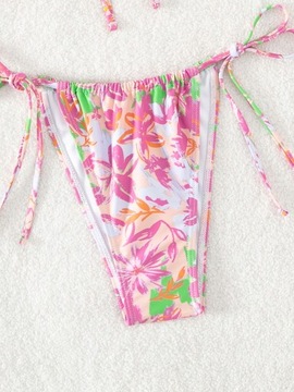 STRÓJ KĄPIELOWY BIKINI W KWIATY Z FISZBINAMI TANGA SHEIN S 36