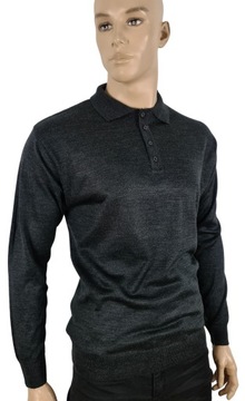 Elegancki polski sweter POLO grafitowy L