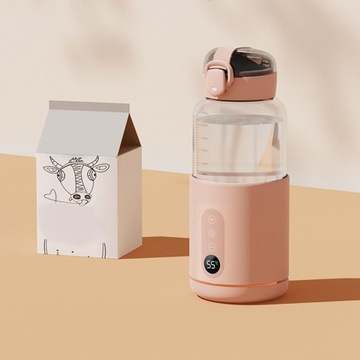 Baby Milk Warmer Portable Electric Compact USB Water Bottle with LCD Pink