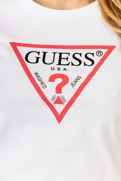 GUESS Biały t-shirt damski z trójkątnym logo XS