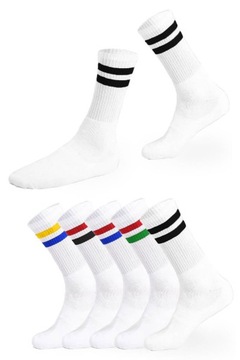 5PAK! Skarpety Frotte Białe Paski Mix 39-42