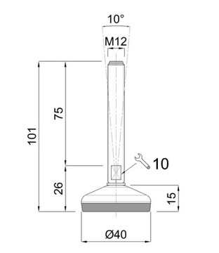 МИНИ-КАЧАЮЩАЯСЯ НОЖКА ДЛЯ СТАНКОВ РЕГУЛИРУЕМАЯ НОЖКА INOX Ø 40 M12x75 ЧЕРНАЯ