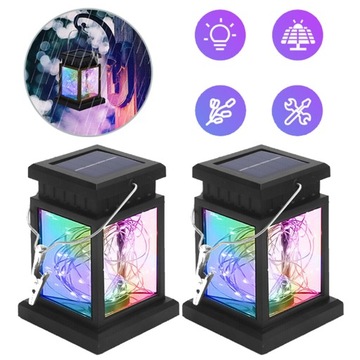 2X OGRODOWA LAMPA SOLARNA WISZĄCA LATARNIA LED KOLOROWE ŚWIATŁA OGRÓD