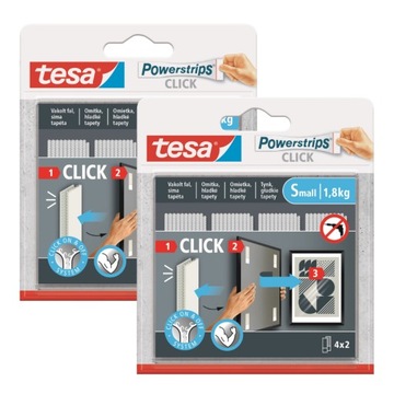 TESA POWERSTRIPS CLICK Rzepy samoprzylepne taśma rzep 4 pary rozmiar S x2