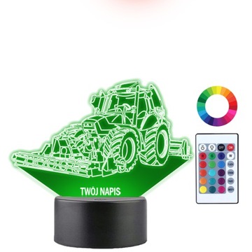 Lampka Nocna 3D LED Traktor Kombajn Grawer Imię