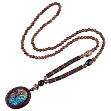 Naszyjnik Drewniany NEPAL BUDDYJSKI MALA TYBETAŃSKI KORALE HANDMADE Amulet