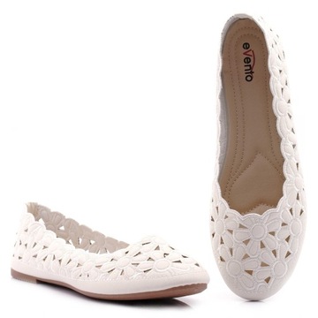 БАЛЕТКИ ЖЕНСКИЕ С ЦВЕТАМИ, БЕЛЫЕ С БЛЕСКОМ 37