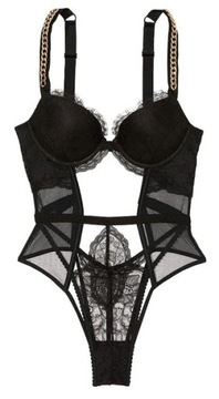Body z łańcuszkami na ramiączkach Victoria's Secret push-up czarne L