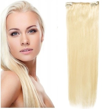 CLIP-IN WŁOSY DOCZEPIANE 100% NATURALNE TAŚMA 50 CM bardzo jasny blond 613