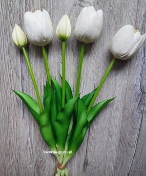 TULIPAN biały gumowany 5 szt. BUKIET białych tulipanów 42cm silikonowe DUŻE