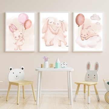 Zestaw 3 plakaty dla dzieci A3 królik balon