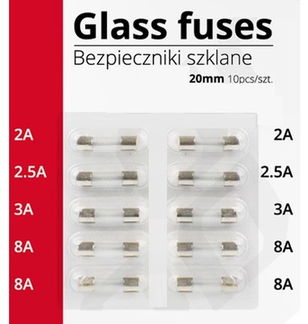 Bezpieczniki SZKLANE MINI zestaw bezpieczników