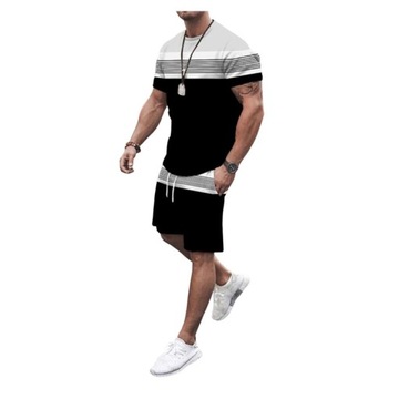 Męskie krótkie zestawy Fitness, luźny dres, swobodna koszulka z okrągłym