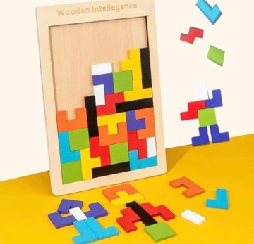 ТЕТРИС ГОЛОВОЛОМКА ДЕРЕВЯННЫЕ КРУГКИ МОНТЕССОРИ БЛОКИ 3D ЛОГИЧЕСКАЯ ИГРА