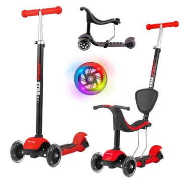 Hulajnoga trójkołowa jeździk LED Scooter Little Star Czerwona Milly Mally