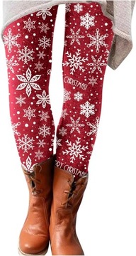 Świąteczne legginsy czerwone Merry Christmas płatki śniegu joga roz. L