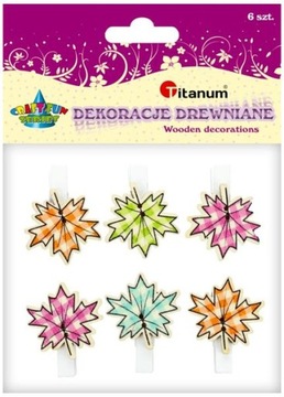 Spinacz drewniany liście 6 szt Ozdobne DEKORACJE Z DREWNA PLASYKA Craft Fun