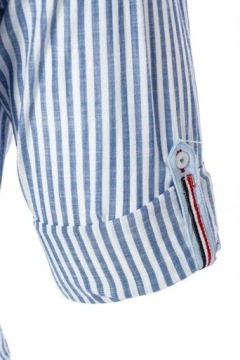 ВОЗДУШНАЯ МУЖСКАЯ РУБАШКА ЛЬНЯНАЯ В ГОЛУБУЮ ПОЛОСКУ - M