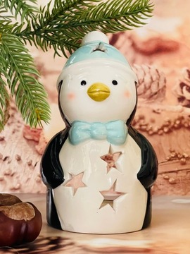 ŚWIĄTECZNY ŚWIECZNIK do PODGRZEWACZY TEALIGHT PINGWIN PINGWINEK n ŚWIĘTA