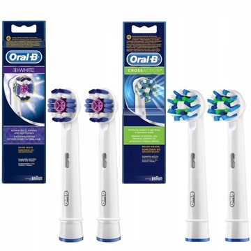 ZESTAW ORYGINALNA KOŃCÓWKA ORAL-B CROSS ACTION EB50-AB x2 + 3D WHITE x2