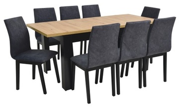 8 x masywne szare krzesła do SALONU + duży stół DĄB rozkładany 80x140/180