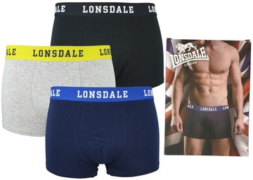 Bokserki majtki męskie gładkie bawełniane LONSDALE 3-pak r.2XL