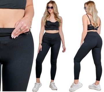 Legginsy modelujące PRĄŻKOWANE WYSOKI STAN wyszczuplające DŁUGIE prążek M/L