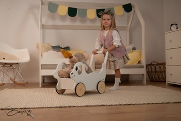 Jeździk , pchacz pojemnik wózek na zabawki - auto beż