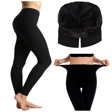SPODNIE LEGGINSY DAMSKIE OCIEPLANE Z WYSOKIM STANEM ZIMOWE GETRY GRUBE M/L