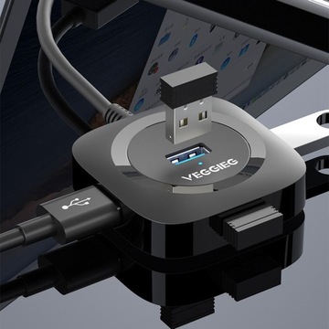 Koncentrator USB Przenośny, wieloportowy przedłużacz z rozgałęźnikiem dla Type3.0, czarny 0,2 m