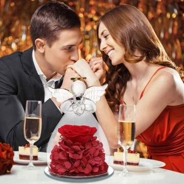 ВЕЧНАЯ РОЗА В СТЕКЛЕ СО СВЕТОДИОДНОЙ ПОДСВЕТКОЙ ФИГУРКА АНГЕЛА ПОДАРОК ​​НА ДЕНЬ МАТЕРИ