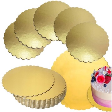 Podkład Pod Tort Złoty Okrągły 20 cm Gruby Karbowany 2000g Fala Wielorazowy
