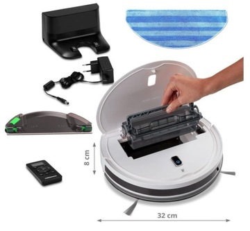 МОЩНЫЙ РОБОТ-УБОРЩИК 2в1, ПЫЛЕСОС, СРЕДНЯЯ ЩЕТКА ДЛЯ МЫТЬЯ СРЕДСТВЕННОЙ ЩЕТКОЙ + 2 БОКОВЫЕ ЩЕТКИ